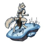  1:1 2017 5_fingers anthro arctic_fox black_nose canid canine digital_media_(artwork) digitigrade female fingers fox fur katie_hofgard mammal simple_background snow solo standing whiskers white_background white_body white_fur yellow_eyes 