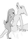  anthro anthro_on_anthro arctic_fox arm_support bed canid canine dipstick_ears disney duo ears_down female female/female fingering fox fur furniture grey_body grey_fur greyscale judy_hopps lagomorph leporid looking_pleasured mammal monochrome multicolored_ears nude numbro on_bed pivoted_ears rabbit scut_tail sex simple_background sitting skye_(zootopia) white_background white_body white_fur zootopia 
