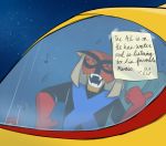  2018 alien anthro brak clothed clothing dancing digital_drawing_(artwork) digital_media_(artwork) english_text eyes_closed fangs felid fur hanna-barbera happy humor male mammal missuspatches open_mouth solo space space_ghost_(series) text uniform vehicle 
