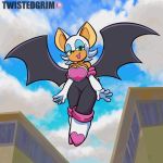  1:1 2019 2d_animation animated anthro bat_wings black_nose breasts chiropteran cleavage clothed clothing cloud eyelashes eyeshadow female flying gloves hair handwear looking_at_viewer makeup mammal membrane_(anatomy) membranous_wings open_mouth open_smile patreon rouge_the_bat smile solo sonic_(series) thick_thighs twistedgrimtv video_games white_hair wings 