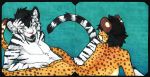  alishka black_hair cheetah edron eva felid feline female green_eyes hair hi_res lying male mammal nude pantherine scar stripes tiger traditional_media_(artwork) 