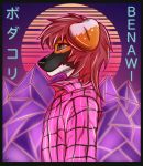  benawi border_collie canid canine canis clothing collie domestic_dog hair herding_dog icon male mammal pastoral_dog red_hair sheepdog shirt side_view smile solo topwear vaporwave zaczkie 