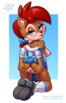  2019 accessory anthro anus black_nose blue_eyes bottomwear breasts brown_hair butt chipmunk clothing female footwear ground_squirrel hair hair_accessory hair_bow hair_ribbon half-closed_eyes legwear looking_at_viewer looking_back mammal nipples pussy ribbons rodent sally_acorn school_uniform sciurid shoes skirt socks solo sonic_(series) spread_anus spread_pussy spreading the_other_half uniform 