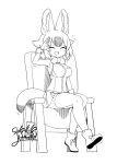  2019 :d animal_humanoid blush bottomwear breasts canid canid_humanoid canine canine_humanoid chair clothed clothing dhole_(kemono_friends) dhole_humanoid dipstick_tail eyes_closed female footwear furniture gesture gloves greyscale hair handwear hi_res humanoid inner_ear_fluff kemono_friends legwear mammal mammal_humanoid monochrome multicolored_tail salute short_hair signature sitting skirt solo thigh_highs watermark yoshida_hideyuki 