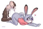  &lt;3 2019 animal_dildo animal_sex_toy anthro big_butt bodily_fluids breasts butt clothed clothing cum cum_inside cum_string dildo dipstick_ears disney equine_dildo female fur genital_fluids judy_hopps lagomorph leporid looking_back lying mammal multicolored_ears open_mouth partially_clothed pufftor purple_eyes rabbit sex_toy simple_background solo thick_thighs topwear vein white_background wide_hips zootopia 
