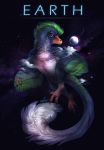  2019 absurd_res ambiguous_gender cosmic_background digital_media_(artwork) dinosaur dromaeosaurid feathered_raptor feathered_wings feathers feral hi_res k-dromka reptile scalie solo theropod wings 