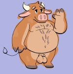  anthro balls belly bovid bovine brown_body brown_fur cattle flaccid fogelsnach fur hi_res humanoid_penis male mammal moobs navel nipples overweight overweight_male penis solo 