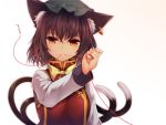  animal_ears brown_hair catgirl chen chinese_clothes chinese_dress hat midori_(misuriru8) multiple_tails orange_eyes short_hair tail touhou 