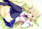  animal_ears blonde_hair blue_eyes foxgirl long_hair original panties scan tail tateha thighhighs underwear 