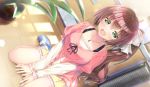  blush brown_hair game_cg green_eyes kiba_satoshi kinomiya_nanoka long_hair marmalade necklace ponytail skirt study_&sect;_steady 