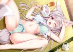  animal_ears bra breasts cameltoe foxgirl gray_hair long_hair original panties purple_eyes scan tail tateha underwear 