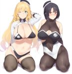  atago_(kancolle) bikini bodysuit breast_hold cleavage enosan kantai_collection swimsuits takao_(kancolle) thighhighs 