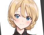  1girl bangs blonde_hair blue_eyes blush braid closed_mouth commentary_request darjeeling epaulettes eyebrows_visible_through_hair face girls_und_panzer head_tilt jacket looking_at_viewer mamu_t7s military military_uniform portrait red_jacket short_hair simple_background smile solo st._gloriana&#039;s_military_uniform tied_hair twin_braids uniform white_background 