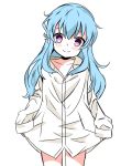  1girl artist_request beyblade beyblade:_burst blue_hair blush_stickers character_request closed_mouth collarbone collared_shirt dress_shirt head_tilt long_hair long_sleeves looking_at_viewer oversized_clothes oversized_shirt shirt sleeves_past_fingers sleeves_past_wrists smile solo source_request white_shirt 