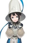  :o armor black_hair blue_eyes breastplate commentary_request fingers_together gloves helmet highres keemu_(occhoko-cho) looking_at_viewer original solo white_background 