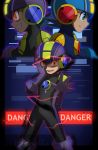  2boys blue_gloves bodysuit corruption darkness electricity evil_grin evil_smile foreshortening gloves green_eyes grin helmet multiple_boys netnavi purple_gloves red_eyes rinji_(bonus-level) rockman rockman_exe rockman_exe_(character) smile standing watermark 