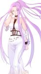  1girl absurdres dress fate/stay_night fate_(series) forehead glasses highres medusa_(fate) medusa_(rider)_(fate) nikumaki43 purple_eyes purple_hair simple_background solo white_background white_dress 