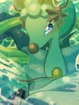  blue_eyes blue_hair blurry blurry_background blush gen_7_pokemon headpiece highres long_hair looking_at_viewer no_humans pearl_(gemstone) pokemon pokemon_(creature) primarina solo starfish water yukifuri_tsuyu 