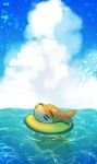  :3 blue_sky buizel closed_eyes cloud day gen_4_pokemon head_back highres innertube no_humans open_mouth partially_submerged pokemon pokemon_(creature) sky solo swimming water yukifuri_tsuyu 