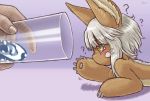  1other ? animal_ears bune_poster commentary cup drinking_glass eyebrows_visible_through_hair from_side furry highres holding holding_cup made_in_abyss meme nanachi_(made_in_abyss) water white_hair yellow_eyes 