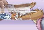  1other animal_ears bune_poster cup drinking_glass eyebrows_visible_through_hair from_side furry highres holding holding_cup licking made_in_abyss meme nanachi_(made_in_abyss) water white_hair yellow_eyes 