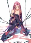  1girl absurdly_long_hair boots breasts chain cleavage doushimasho dress facial_mark fate/stay_night fate_(series) forehead_mark highres long_hair pink_hair rider sitting sleeveless sleeveless_dress solo thigh_boots thighhighs very_long_hair yellow_eyes 