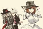  1girl 2boys :d charles_henri_sanson_(fate/grand_order) charlotte_corday_(fate/grand_order) edmond_dantes_(fate/grand_order) fate/grand_order fate_(series) hat jinkei multiple_boys open_mouth smile white_hair 