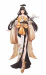  1girl bangs bare_shoulders black_hair blunt_bangs blush calla10 chinese_clothes collarbone dress flower hair_ornament highres japanese_clothes jewelry legs lips long_hair looking_at_viewer original parted_lips shoes side_slit smile very_long_hair yellow_eyes yellow_footwear 