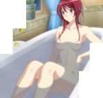  bath bathing bathtub blush breasts female indoors nude oribe_mafuyu purple_eyes red_hair seikon_no_qwaser solo stitched tub 