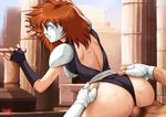  1girl akira_(hiragana) aquila_marin artist_name ass brown_hair clothed_sex eagle_marin fingerless_gloves from_behind gloves marin mask penetration pubic_hair saint_seiya sex sweat thong uncensored 