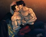  2boys crisart hand_holding kiss kissing male male_focus multiple_boys muscle pubic_hair undressing yaoi 