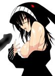  bad_id bad_pixiv_id black_hair breasts censored cum cum_in_hands cum_on_body cum_on_breasts cum_on_upper_body cum_string daive darth_wooser eyepatch facial hat highres large_breasts nipples open_mouth original penis red_eyes solo tongue 