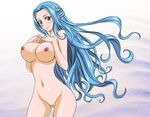  blue_hair blush breast_suppress breasts censored long_hair naked nefertari_vivi nel-zel_formula nipples nude one_piece pussy shaved_pussy thigh_gap thighs very_long_hair 