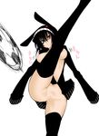  :&lt; bad_id bad_pixiv_id black_hair black_legwear breasts daive darth_wooser eyepatch highres kicking large_breasts nipples no_panties open_clothes original playing_sports pussy red_eyes soccer solo sport thighhighs uncensored 