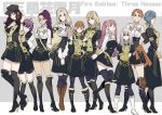  6+girls annette_fantine_dominic belt bernadetta_von_varley bike_shorts black_headwear blonde_hair blue_hair blue_legwear boots bow braid breasts brown_eyes brown_hair cleavage closed_mouth copyright_name crossed_arms crown_braid dark_skin dorothea_arnault earrings fire_emblem fire_emblem:_three_houses from_side garreg_mach_monastery_uniform green_eyes grey_eyes hair_bow hat high_heel_boots high_heels hilda_valentine_goneril ingrid_brandl_galatea jewelry knee_boots leonie_pinelli long_hair long_sleeves low_ponytail lysithea_von_ordelia marianne_von_edmund masakikazuyoshi mercedes_von_martritz multiple_girls one_eye_closed open_mouth orange_eyes orange_hair petra_macneary pink_eyes pink_hair ponytail purple_hair scabbard sheath sheathed short_hair short_sleeves simple_background smile sword thighhighs twintails uniform weapon white_hair zettai_ryouiki 