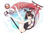 1girl absurdres animal_ears ass azur_lane breasts cat_tail hair_ornament hairclip highres kimidori3_karla large_breasts mask mask_on_head open_mouth red_eyes school_swimsuit short_hair swimsuit tail thighhighs torii white_legwear yamashiro_(azur_lane) yamashiro_(summer_offensive?)_(azur_lane) 