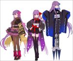  &gt;:) 3girls bb_(fate)_(all) bb_(fate/extra_ccc) black_footwear black_kimono black_legwear blue_bow blue_eyes boots bow brown_legwear closed_mouth fate/extra fate/extra_ccc fate_(series) gloves hair_bow hakusai_(tiahszld) hands_on_hips high_heel_boots high_heels japanese_clothes kimono kimono_skirt layered_skirt long_hair long_sleeves meltryllis multiple_girls o-ring obi pantyhose passion_lip pink_bow pleated_skirt purple_eyes purple_hair red_bow sash short_kimono simple_background skirt sleeves_past_fingers sleeves_past_wrists smile striped thigh_boots thighhighs v-shaped_eyebrows vertical-striped_skirt vertical_stripes very_long_hair white_background white_gloves wide_sleeves 