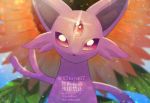  artist_name blue_sky blurry blurry_background commentary day english_text espeon flower forehead_jewel gen_2_pokemon glint head_tilt highres looking_at_viewer no_humans outdoors pokemon pokemon_(creature) red_eyes sky solo sunflower twitter_username upper_body yukifuri_tsuyu 