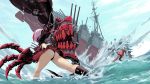  2girls admiral_graf_spee_(azur_lane) ajax_(azur_lane) ass azur_lane black_legwear blue_sky claws crusader_kevin day english_commentary fighting fighting_stance hat highres iron_cross lavender_hair long_hair looking_at_another mechanical_arms multicolored_hair multiple_girls ocean outdoors pantyhose rigging ship short_hair sky standing standing_on_liquid streaked_hair thighs two_side_up watercraft waves white_hair 