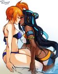  2girls arm_support artist_name bare_shoulders belly_chain bikini blue_bikini_top blue_hair closed_eyes commentary dark_blue_hair dated earrings english_commentary english_text french_kiss gym_leader hoop_earrings interracial jewelry kasumi_(pokemon) kiss long_hair mina_cream multicolored_hair multiple_girls orange_hair pokemon pokemon_(game) pokemon_rgby pokemon_swsh pool rurina_(pokemon) short_hair side_ponytail simple_background sitting soaking_feet sports_bikini swimsuit trait_connection two-tone_hair very_long_hair wading water wet yuri 