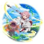  1girl breastplate cape floating_hair freckles highres holding holding_shield lisbeth lisbeth_(sao-alo) looking_at_viewer mace neck_ribbon official_art open_mouth panties pink_hair pointy_ears red_ribbon ribbon shield shiny shiny_hair short_hair shoulder_armor solo striped striped_ribbon sword_art_online transparent_background underwear waist_cape weapon white_cape white_panties 