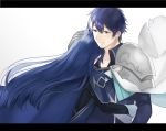  1boy 1girl armor aym_(ash3ash3ash) blue_eyes blue_hair cape chrom_(fire_emblem) closed_eyes commentary_request father_and_daughter fire_emblem fire_emblem_awakening gloves hug letterboxed long_hair lucina_(fire_emblem) open_mouth short_hair simple_background smile sword tiara weapon 