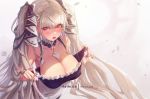  azur_lane bare_shoulders between_breasts black_nails blush breasts cleavage dress dress_pull formidable_(azur_lane) frilled_dress frills hair_ribbon large_breasts long_hair mitsu_(mitsu_art) open_mouth platinum_blonde_hair red_eyes ribbon twintails two-tone_dress two-tone_ribbon upper_body very_long_hair 