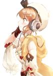  1girl atelier_(series) atelier_ryza breasts brown_eyes brown_hair closed_mouth hair_ornament hairclip hat headphones highres large_breasts reisalin_stout sanpo short_hair simple_background smile solo white_background 