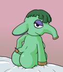  animal_crossing anthro bedroom_eyes breasts butt elephant elephantid female green_body green_hair green_nipples green_skin hair half-closed_eyes looking_at_viewer looking_back mammal naughtysableye nintendo nipples nude opal_(animal_crossing) proboscidean seductive sitting solo video_games 