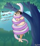  2019 anthro areola belly big_belly big_breasts breasts bubble canid canine canis cel_shading coiling digital_media_(artwork) domestic_dog eyebrow_through_hair eyebrows feet female female_on_feral feral fur hair hi_res hypnosis iamaneagle_(artist) imminent_vore jungle_book mammal mind_control nipples open_mouth reptile ringed_eyes scales scalie sheebe_(iamaneagle) shiba_inu snake spitz text translucent translucent_hair tree vore 