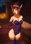 big_breasts blizzard_entertainment blood_elf breasts cleavage clothed clothing deilan12 elf female green_eyes hi_res holding_breast humanoid humanoid_pointy_ears legwear mammal not_furry solo thigh_highs video_games warcraft 