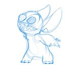  2019 4_fingers alien ambiguous_gender blue_and_white chest_tuft claws digital_drawing_(artwork) digital_media_(artwork) disney experiment_(lilo_and_stitch) fingers harara head_tuft lilo_and_stitch monochrome notched_ear open_mouth open_smile pawpads sketch smile solo stitch_(lilo_and_stitch) tuft 