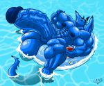  5_toes abs absurd_res alcohol anthro balls baralust beverage big_balls big_muscles big_penis blue_dragon blue_dragon_(character) cocktail dragon hi_res huge_muscles huge_penis humanoid_penis hyper hyper_muscles hyper_penis in_pool inner_tube male martini muscular nipples nude pecs penis relaxing reptile scalie swimming swimming_pool thick_tail toes vein veiny_penis wine 