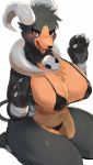  4_fingers anthro anthrofied big_breasts bikini black_body black_fur blush breasts canid canine clothing female fingers fur hi_res horn houndoom kemono looking_at_viewer mammal nintendo nukochi pok&eacute;mon pok&eacute;mon_(species) pok&eacute;morph red_eyes simple_background solo swimwear thick_thighs tongue tongue_out video_games white_background 